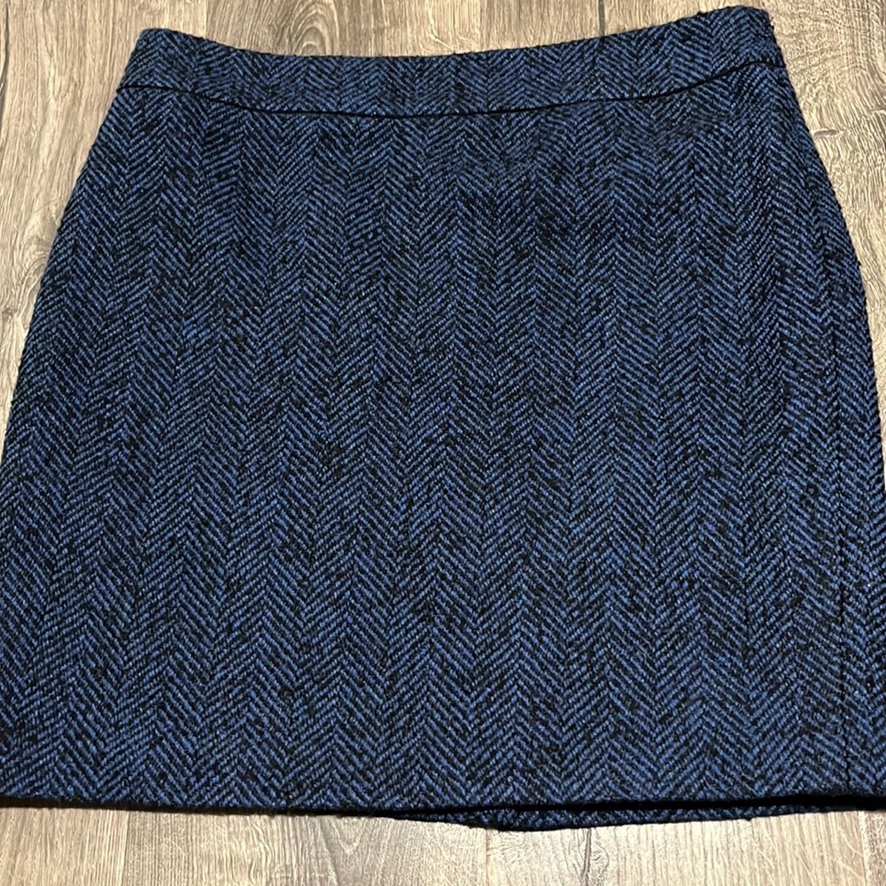 LORD & TAYLOR Blue Herringbone Print Wool Casual Mini Pencil Skirt Size 10